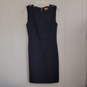 Tory Burch Womens Dress Size 2 Blue Wool Sleeveless Inner Lined Gold Zip